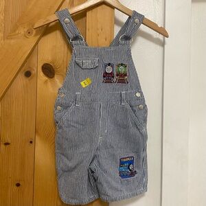 Vintage Y2K Thomas The Train Pinstripe Short Overalls